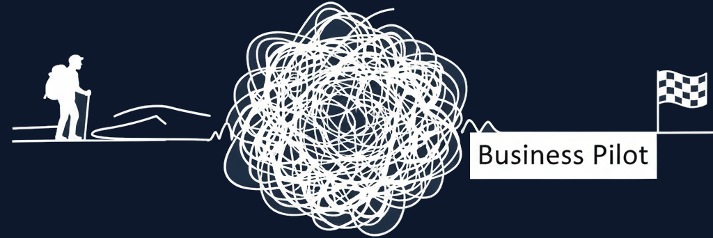 Illustration of Business Pilot simplifying a chaotic business journey